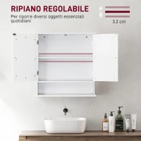 kleankin Armadietto Bagno da Parete con 2 Ante a Specchio e Ripiano Aperto, 56x13x58 cm, Bianco(m-3)