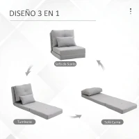 HOMCOM Sofá Cama Individual Plegable Sofá Cama Tapizado en Lino con Respaldo Ajustable 5 Posiciones 1 Almohada Gris Claro(m-5)