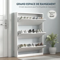 HOMCOM Meuble à chaussures 12 paires, armoire à chaussures, 3 tiroirs rabattables, pour couloir, entrée, 80x17x108cm, blanc(m-4)
