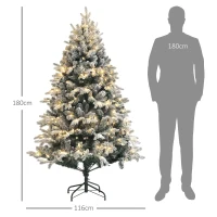 HOMCOM Kunstkerstboom 180 cm met 793 takken, kunstsneeuw en opklapbare metalen standaard – Winterse kerstdecoratie, Groen(m-3)