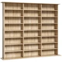 HOMCOM Meuble de rangement 1032 CDs / 594 DVDs, étagère multimédia, 24 compartiments et 18 étagères ajustables, chêne(m-1)
