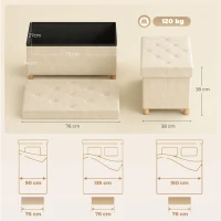 HOMCOM Velvet Upholstered Foldable Ottoman Footrest, Storage Ottoman Bench with Wood Legs for Living Room, Cream White(m-3)
