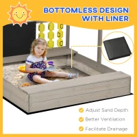 Outsunny Kids Wooden Sandpit, sandbox with canopy & Seats, for Gardens - Grey(m-4)
