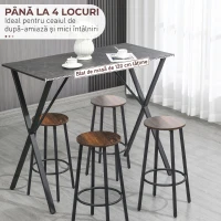 HOMCOM Bar și Masă Înaltă, Stil Industrial, cu Efect de Marmură, din Lemn și Oțel, 120x60x102 cm, Negru(m-8)