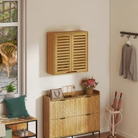 HOMCOM Badkamerwandkast Hangkast van bamboe met ademende lameldeuren, verstelbare plank 60 x 20 x 60 cm Natuurhout(m-9)