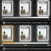 HOMCOM Badkamerspiegel Wandspiegel LED met touchschakelaar, Wit(m-5)