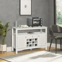 HOMCOM Aparador de Cozinha com 1 Gaveta 1 Prateleira Aberta 2 Portas e Suporte para 12 Garrafas 116,5x40x82,5 cm Branco(m-2)