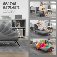 HOMCOM Fotoliu Pat cu Spătar Reglabil în 5 Poziții, Țesătură cu Aspect de In și Cadru din Oțel, 75x70x75 cm, Gri(m-5)