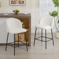HOMCOM Lote de 2 Taburetes de Bar, Sillas de Bar, Reposapiés y Respaldo, Tela Efecto Lino, Altura de Asiento 68cm, Crema(m-2)