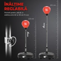 HOMCOM Sac de box cu înălțime reglabilă, mănuși incluse, din PE și metal, 45x45x133-151 cm, roșu(m-4)