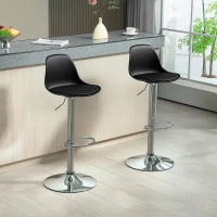 HOMCOM Set 2 Sgabelli da Bar con Schienale e Poggiapiedi, in PP, Pelle PU e Acciaio, 41x42x82-104 cm, Nero(m-10)