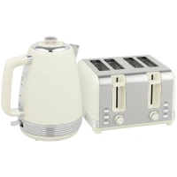 HOMCOM Waterkoker en Toaster Set, 1,7 L, 2200W, Strix Thermostaat, Filter, 4-Slice Toaster, 7 Instellingen voor Bruining, Kruimellade(m-1)