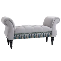 HOMCOM luxe zitbank, gestoffeerde bank, krukje, polyester, populierenhout, rubber, schuimstof, grijs, 117 x 40 x 58 cm(m-1)