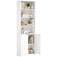 HOMCOM 6-stufiges Regal, Aufbewahrungsmöbel, 60 x 24 x 182 cm mit 4 offenen Fächern und 2 Türen, Weiß(m-6)