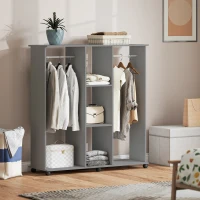 HOMCOM Armoire penderie meuble de rangement mobile 6 roulettes 120 x 40 x 128 cm en bois gris(m-2)