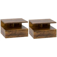 HOMCOM Set da 2 Comodini Sospesi per Camera da Letto con Cassetto e Mensola in Legno 35x32x22.5cm, Marrone(m-1)