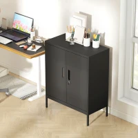 HOMCOM Armoire de Bureau Métallique, 80 x 40 x 100 cm, Meuble de Rangement, Serrure, 2 Portes et 2 Étagères Réglables, Noir(m-8)