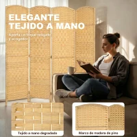 HOMCOM Separador de Ambientes de 4 Paneles Biombo Plegable 180x180 cm Pantalla de Privacidad de Polipropileno Natural(m-4)