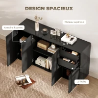 HOMCOM Buffet meuble de rangement 2 tiroirs coulissants 4 portes étagère réglable panneaux de particules 140 x 36 x 74 cm noir(m-4)