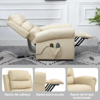 HOMCOM Poltrona Reclinável Elétrica Levanta Pessoas com Massagem Vibratória e Aquecimento  98x96x105 cm Creme(m-8)