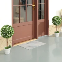 HOMCOM Set of 2 Decorative Artificial Plants, Ball Topiary Tree with Rose Flower in Pot, Fake Plants for Home Indoor Outdoor Decor, 60cm, White(m-2)