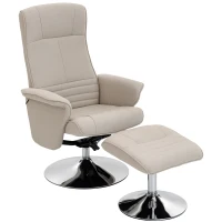HOMCOM Fauteuil relax inclinable 135° pivotant 360° avec repose-pieds revêtement tissu beige(m-12)