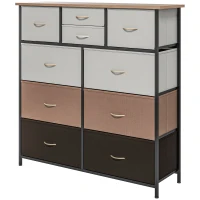 HOMCOM Bedroom Chest of Drawers, 10 Drawer Dresser with Foldable Fabric Drawers and Steel Frame, Multicolour(m-11)