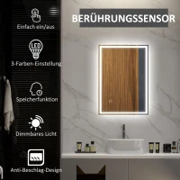 HOMCOM Badkamerspiegel Wandspiegel LED met touchschakelaar, Wit(m-4)