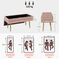 HOMCOM Zitbank Gestoffeerde Bank, met Opbergruimte, Staal, 100 x 37,5 x 42 cm, Roze(m-3)