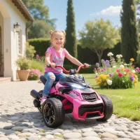 AIYAPLAY 12V Kids Electric Ride On Car with 3 Wheeler, MP3 Player, Horn, 2 Speeds, LED Lights for Boys & Girls Ages 3-8, Pink(m-10)