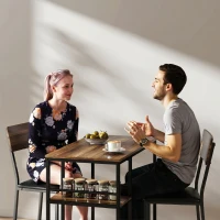 HOMCOM Masă de bar cu 3 rafturi și 2 scaune cu suport pentru picioare și spătar, din lemn și oțel, negru și culoare nuc(m-9)