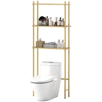 HOMCOM Ruimtebesparend Toiletregal 3 Niveaus, Natuurlijk Hout 69 x 25,5 x 181 cm(m-10)