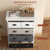 HOMCOM Sideboard, Commode, 5 Laden, gelakte afwerking, MDF & Grenenhout, 70 x 38 x 85 cm, Wit(m-4)