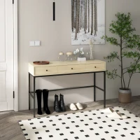 HOMCOM Table console table d'entrée structure en acier 3 tiroirs effet bois style industriel 120 x 39,8 x 78 cm naturel noir(m-2)
