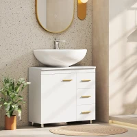 HOMCOM Mobile Sottolavabo con Intaglio a U, Armadietto e 3 Cassetti, Chiusura Ammortizzata, 70x30x65 cm, Bianco(m-9)