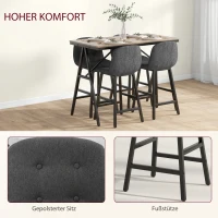 HOMCOM 5-delige bargarnituur, tafel en 4 krukken, knopen, dikke vulling, linnenlook, donkergrijs(m-5)