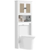HOMCOM Mueble sobre Inodoro con 2 Puertas con Frontal de Ratán Compartimento y Estante Ajustable 60x19,5x160 cm Blanco(m-11)