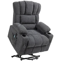 HOMCOM elektrische TV-relaxstoel met sta-op hulp, ligfunctie, verwarmings- en massagefunctie, met afstandsbediening, USB, bekerhouders en zijvak, donkergrijs(m-11)