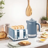 HOMCOM Sleek Textured Kettle and Four-Slice Toaster Set - Blue(m-2)
