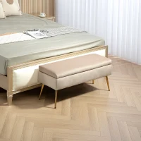 HOMCOM Panca Fondoletto Imbottita da 30.5L con Gambe Affusolate, in Tessuto Effetto Velluto, 102x35x43 cm, Beige(m-10)