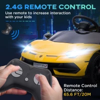 HOMCOM Lamborghini Licensed 12V kids Electric Car w/ Butterfly Doors, Remote, Music, Horn, Suspension - Yellow(m-6)