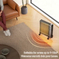 HOMCOM 2500W Oil Filled Radiator, 11 Fin, Portable Electric Heater with 3 Heat Settings, Safety Cut-Off and Wheels, Grey(m-4)