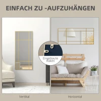 HOMCOM Wandspiegel, Decoratieve Spiegel met Metalen Frame, Gouden Strepen, Meerlaags Glas, 110B x 2D x 50H cm(m-5)