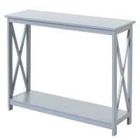 HOMCOM Console Table Hallway Desk w/Storage Shelf, X Design for Living Room Entryway, Grey(m-1)