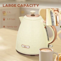 HOMCOM Electric Kettle, 1.7L, Fast Boil, 3000W Cordless Water Kettle with Removable Washable Anti-scale Filter, Beige(m-5)