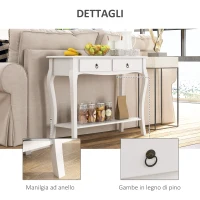HOMCOM Mobiletto Tavolo Consolle da Ingresso Moderno con 2 Cassetti Casa Legno, per Soggiorno, Camera da Letto e Ingresso, 100x33x75cm, Bianco(m-6)