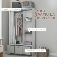 HOMCOM Dulap Modern cu Bară pentru Umerașe, 3 Sertare din Material Textil și 3 Rafturi, 105x48x160 cm, Alb și Gri(m-5)