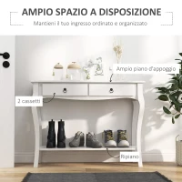 HOMCOM Mobiletto Tavolo Consolle da Ingresso Moderno con 2 Cassetti Casa Legno, per Soggiorno, Camera da Letto e Ingresso, 100x33x75cm, Bianco(m-4)
