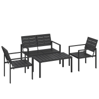 Outsunny Salotto da Giardino 4 pz con Tavolino da Caffè, Divanetto 2 Posti e 2 Sedie, in HDPE e Metallo Nero