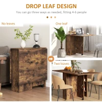 HOMCOM 80-140 cm Folding Dining Table for 4-6 People, Drop Leaf Table with 2-Tier Shelves, Rolling Casters, Rustic Brown(m-4)